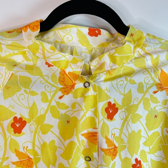 Vtg Cottagecore Nap Dress Yellow Orange Floral Butterfly House Dress‎ Handmade - Picture 6 of 6